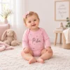 Roza bombažen bodi z dolgimi rokavi z imenom in pikami