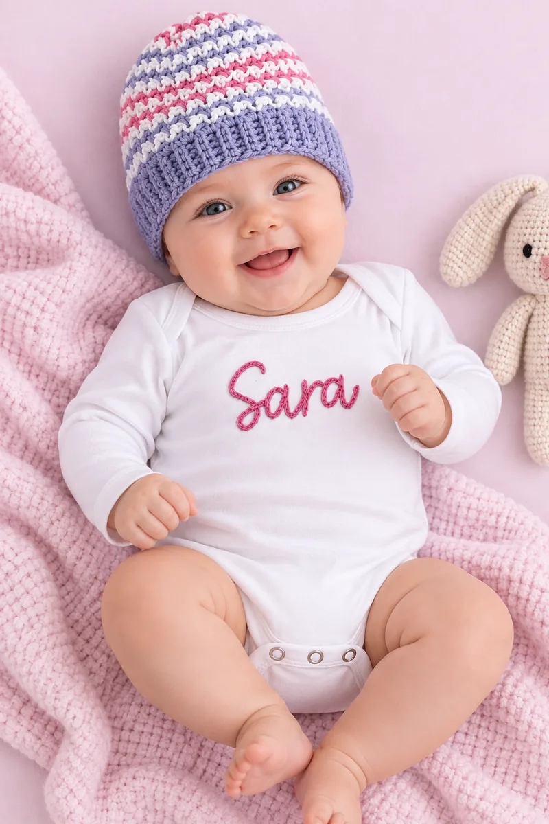 Bombažni personaliziran darilni set za dojenčka z bodijem in kapico