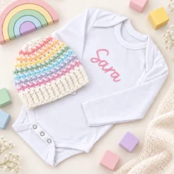 Mavrična kapica in personaliziran bombažen bodi otroški darilni set