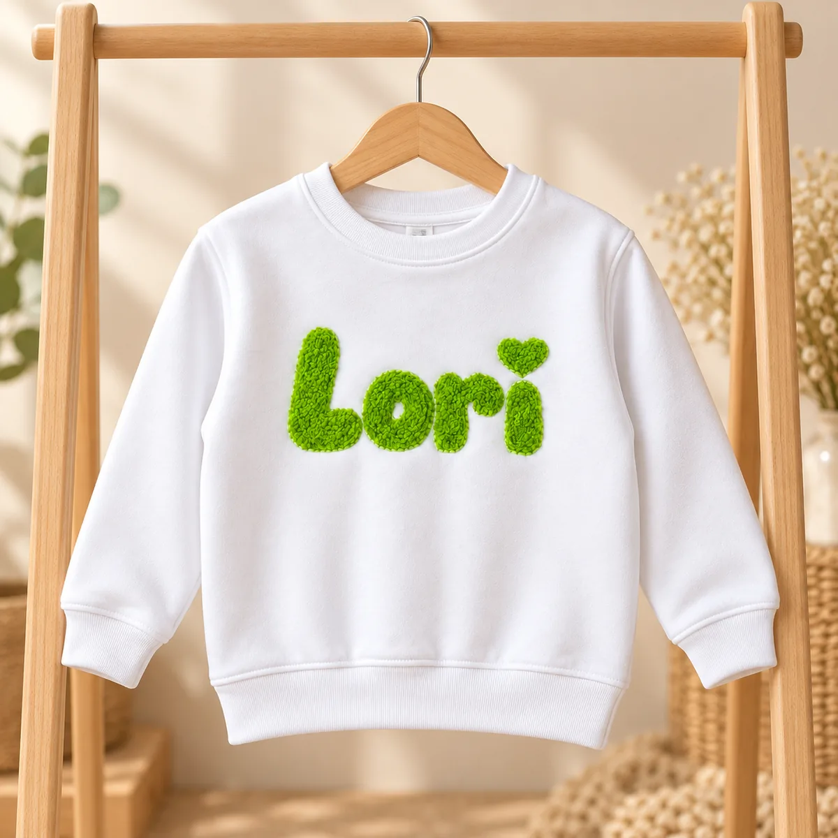 Drilo za otroka personaliziran pulover bel in zelene črke