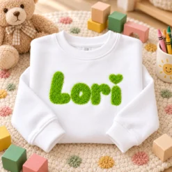 Drilo za otroka personaliziran pulover bel in zelene črke